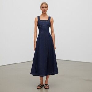 SIMKHAI Cici Denim Bustier Midi Dress Womens 0 Blue 90s Y2K Style Classic NWT